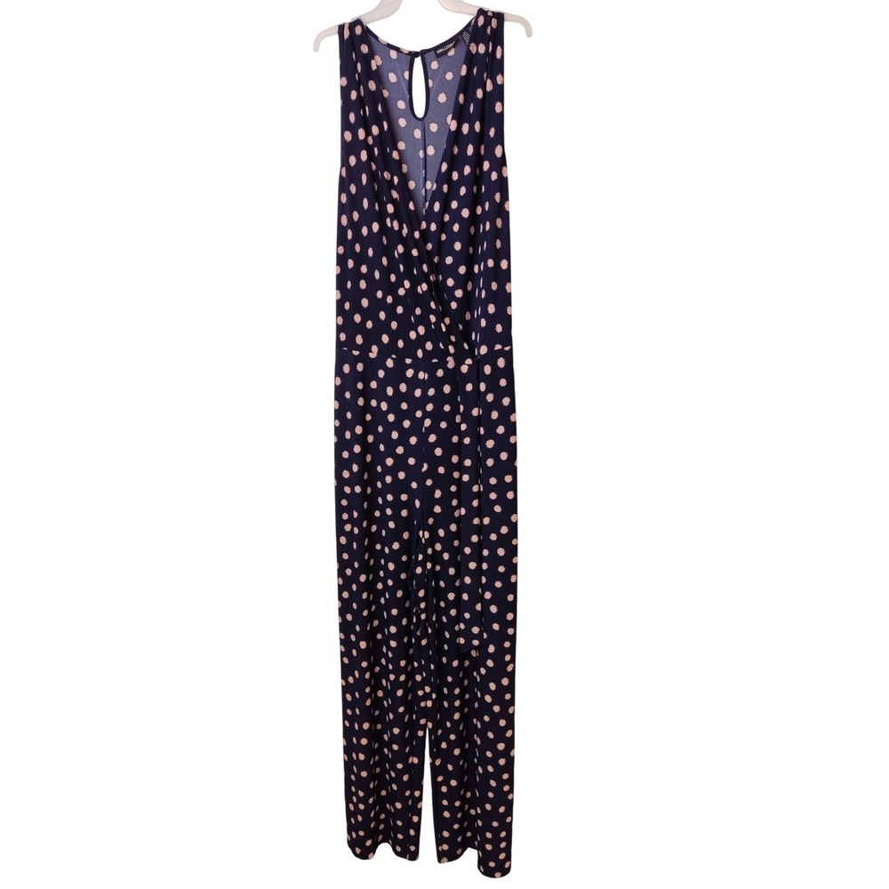 Nina Leonard Jumpsuit‎ Womens 3X Navy Pink Polka Dot Wrap Wide Leg Sleeveless